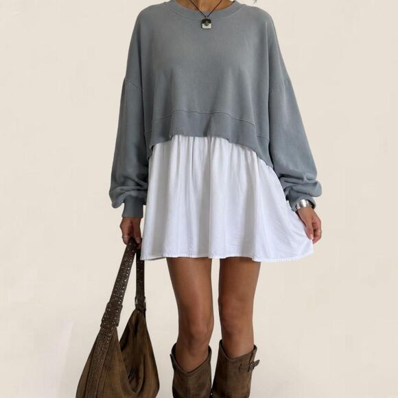 Altar'd State Dresses & Skirts - Altar’d State Blue Layered Sweatshirt Mini Dress Preppy Coastal Size Small